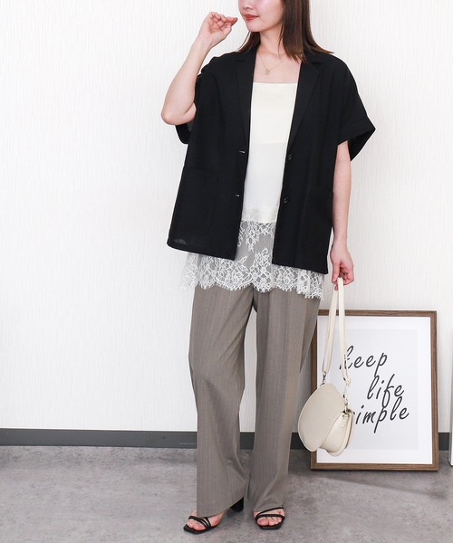 libelle more（リベル モア）の「やわさらリネン半袖ジャケット〈洗濯機可能・吸水速乾・UVカット・抗菌防臭〉（テーラードジャケット・レディース・モカ/ベージュ/ブラック・M/L）」の7枚目の写真