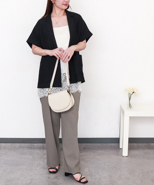 libelle more（リベル モア）の「やわさらリネン半袖ジャケット〈洗濯機可能・吸水速乾・UVカット・抗菌防臭〉（テーラードジャケット・レディース・モカ/ベージュ/ブラック・M/L）」の9枚目の写真