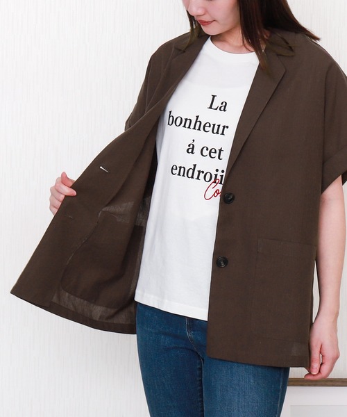 libelle more（リベル モア）の「やわさらリネン半袖ジャケット〈洗濯機可能・吸水速乾・UVカット・抗菌防臭〉（テーラードジャケット・レディース・モカ/ベージュ/ブラック・M/L）」の22枚目の写真