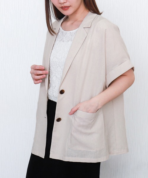 libelle more（リベル モア）の「やわさらリネン半袖ジャケット〈洗濯機可能・吸水速乾・UVカット・抗菌防臭〉（テーラードジャケット・レディース・モカ/ベージュ/ブラック・M/L）」の11枚目の写真