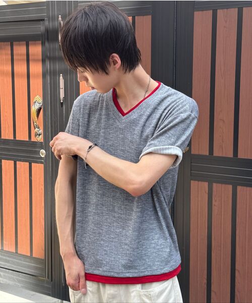 DNSR(ディーエヌエスアール)の「レイヤードVネックハーフTシャツグレー/レッド(Tシャツ/カットソー・メンズ・その他・MEDIUM/LARGE/X-LARGE/XX-LARGE)」の18枚目の写真
