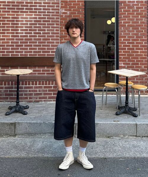 DNSR(ディーエヌエスアール)の「レイヤードVネックハーフTシャツグレー/レッド(Tシャツ/カットソー・メンズ・その他・MEDIUM/LARGE/X-LARGE/XX-LARGE)」の12枚目の写真