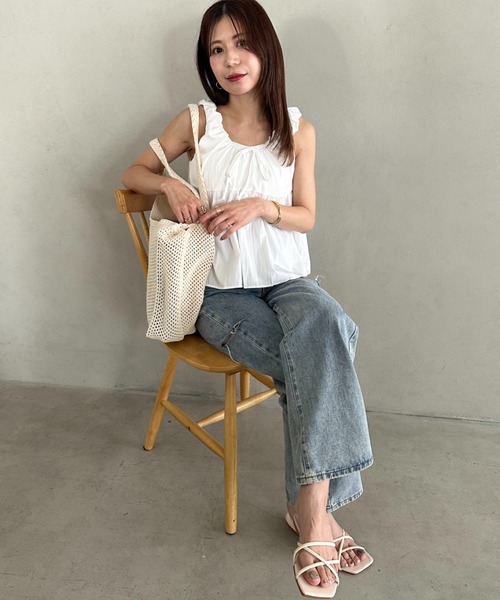 MYMOOD.(マイムード)の「ショルダーギャザーデザイン胸切替リボンブラウス(シャツ/ブラウス・レディース・ホワイト/ブラック/ブルー/アイボリー・FREE)」の16枚目の写真