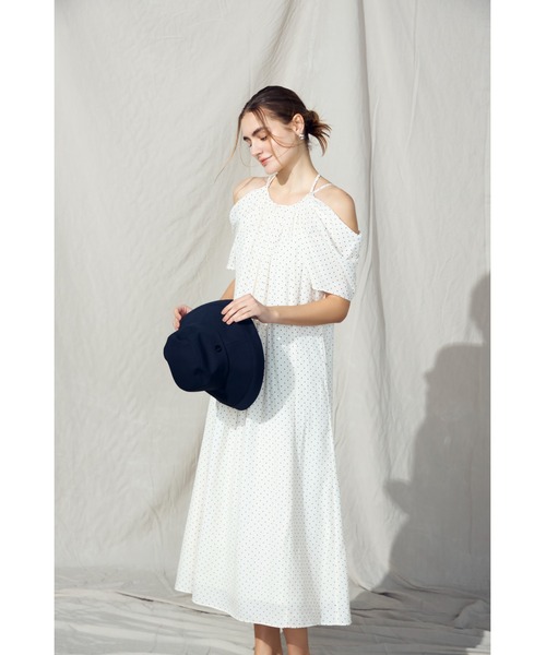 Estella.K(エステラケー)の「【Audire×Estella.K】After hours halter-neck dress/コールドショルダードレス(Audireコラボ)(ワンピース・レディース・グレー系その他/ブラック/ドット・FREE)」の12枚目の写真