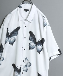 All-over patterned georgette fluid half-sleeve shirt/ジョーゼット とろみ 総柄半袖シャツ 柄シャツ メンズ ペイズリー/フラワー/幾何学/レトロ/モノトーン/レオパード