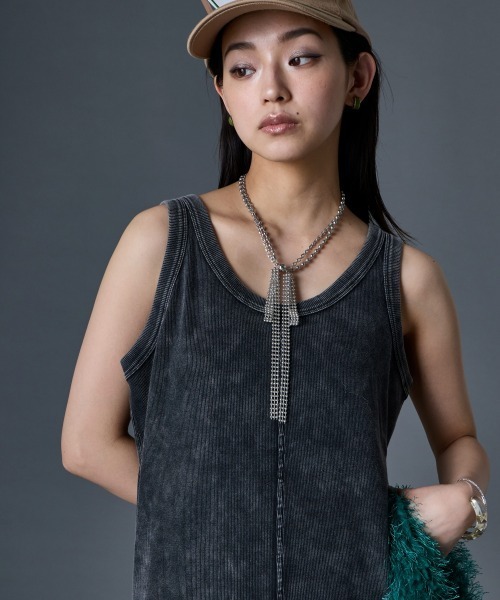 GEVS.（ジェイヴィス）の「ヴィンテージ加工スパンテレコタンクトップロングワンピース＜大きいサイズ有＞GEVS.（ワンピース・レディース・ターコイズブルー/スミクロ/ピンク・5L/4L/3L/LL/L/M）」の13枚目の写真