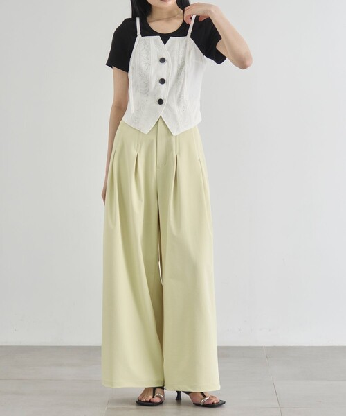 CITY TOKYO(シティトウキョウ)の「【CITY TOKYO/シティートウキョウ】Box Pleat Wide Pants/ボックスプリーツワイドパンツ(その他パンツ・レディース・ホワイト/ライトグリーン/ブラック・1/2)」の19枚目の写真