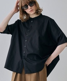 Stand Collar Curved Hem Shirt