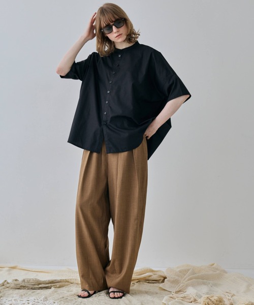 flaeu（フラユ）の「Stand Collar Curved Hem Shirt（シャツ/ブラウス・レディース・ホワイト/ブラック・FREE）」の12枚目の写真