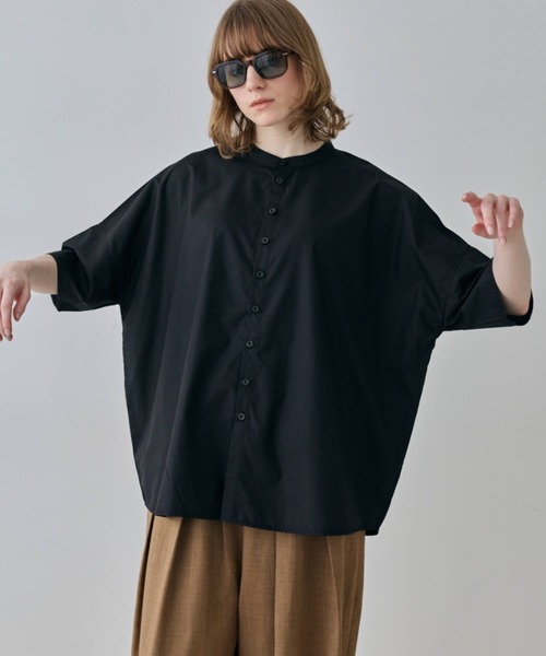 flaeu（フラユ）の「Stand Collar Curved Hem Shirt（シャツ/ブラウス・レディース・ホワイト/ブラック・FREE）」の9枚目の写真