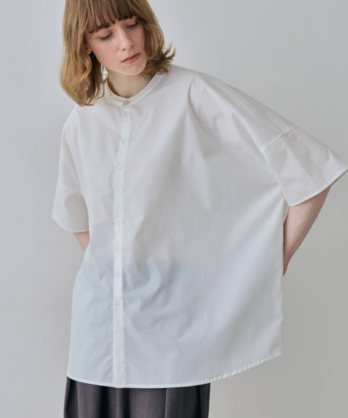 flaeu（フラユ）の「Stand Collar Curved Hem Shirt（シャツ/ブラウス・レディース・ホワイト/ブラック・FREE）」の3枚目の写真