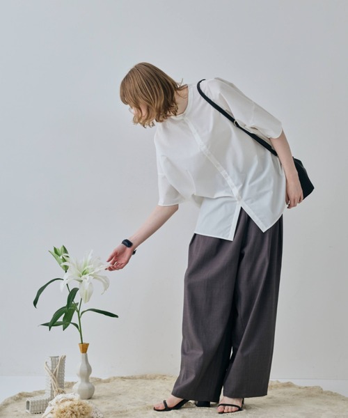 flaeu（フラユ）の「Stand Collar Curved Hem Shirt（シャツ/ブラウス・レディース・ホワイト/ブラック・FREE）」の6枚目の写真