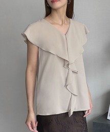 フロントラッフルフレンチスリーブブラウス