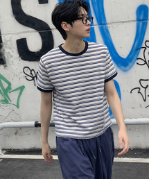 ストライプリンガーTシャツ ネイビー