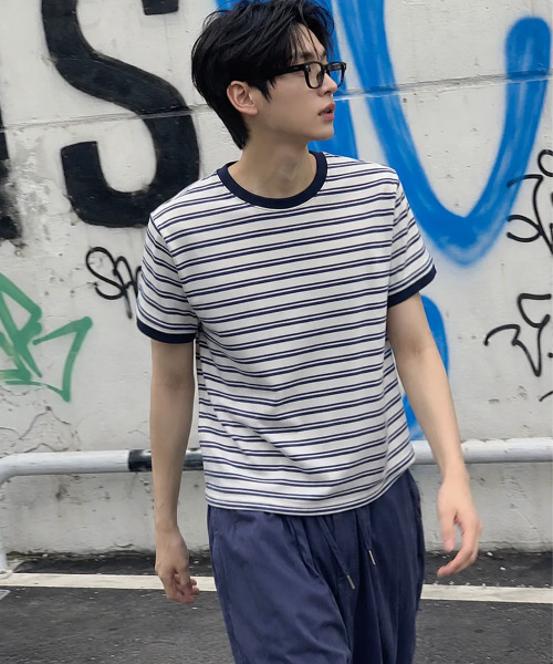 KRUXH(クルクス)の「ストライプリンガーTシャツ ネイビー(Tシャツ/カットソー・レディース・その他・1/2/3)」の1枚目の写真