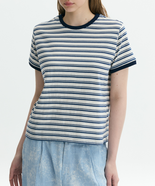 KRUXH(クルクス)の「ストライプリンガーTシャツ ネイビー(Tシャツ/カットソー・レディース・その他・1/2/3)」の2枚目の写真