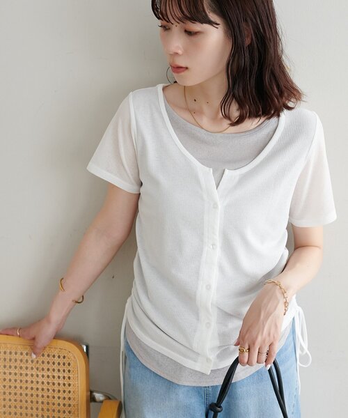 DISCOAT（ディスコート）の「【WEB限定】レイヤード風半袖プルオーバー（Tシャツ/カットソー・レディース・イエロー/ミント/オフホワイト/ブラック/アイボリー・FREE）」の2枚目の写真