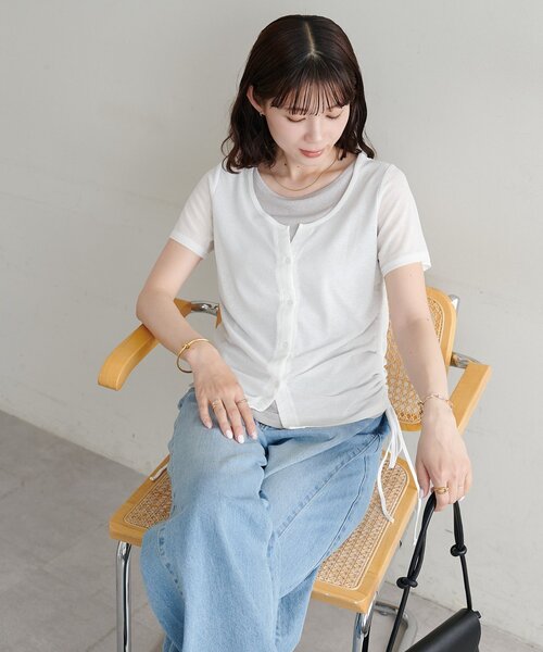 DISCOAT（ディスコート）の「【WEB限定】レイヤード風半袖プルオーバー（Tシャツ/カットソー・レディース・イエロー/ミント/オフホワイト/ブラック/アイボリー・FREE）」の7枚目の写真