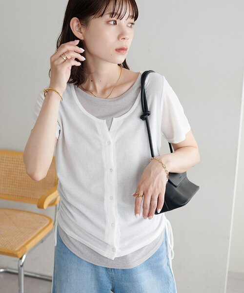 DISCOAT（ディスコート）の「【WEB限定】レイヤード風半袖プルオーバー（Tシャツ/カットソー・レディース・イエロー/ミント/オフホワイト/ブラック/アイボリー・FREE）」の8枚目の写真
