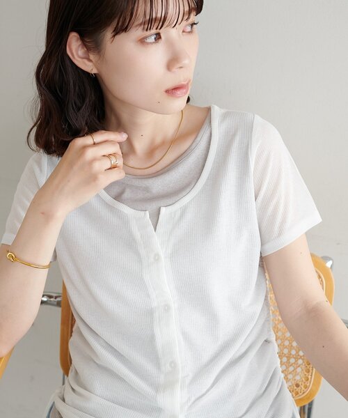 DISCOAT（ディスコート）の「【WEB限定】レイヤード風半袖プルオーバー（Tシャツ/カットソー・レディース・イエロー/ミント/オフホワイト/ブラック/アイボリー・FREE）」の10枚目の写真