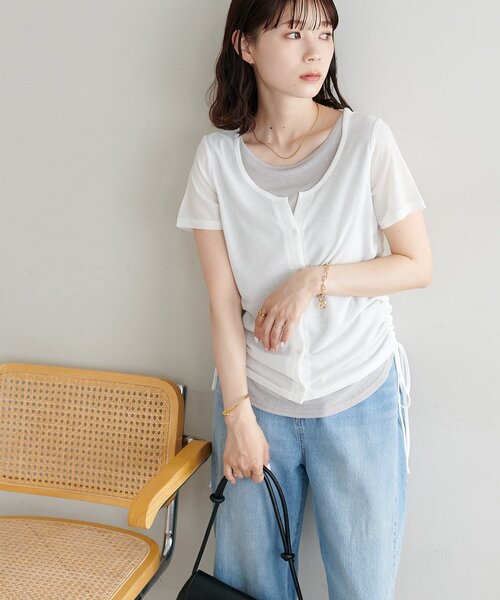 DISCOAT（ディスコート）の「【WEB限定】レイヤード風半袖プルオーバー（Tシャツ/カットソー・レディース・イエロー/ミント/オフホワイト/ブラック/アイボリー・FREE）」の11枚目の写真