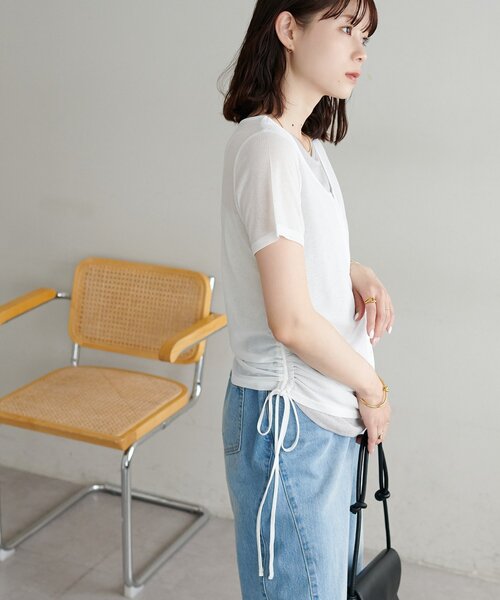 DISCOAT（ディスコート）の「【WEB限定】レイヤード風半袖プルオーバー（Tシャツ/カットソー・レディース・イエロー/ミント/オフホワイト/ブラック/アイボリー・FREE）」の12枚目の写真