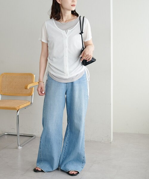 DISCOAT（ディスコート）の「【WEB限定】レイヤード風半袖プルオーバー（Tシャツ/カットソー・レディース・イエロー/ミント/オフホワイト/ブラック/アイボリー・FREE）」の13枚目の写真