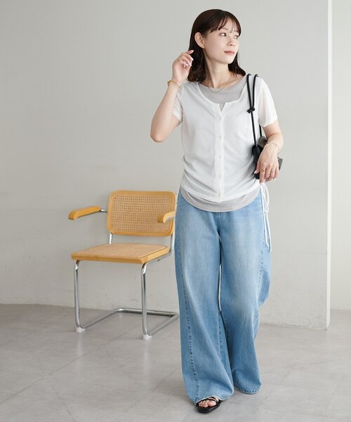 DISCOAT（ディスコート）の「【WEB限定】レイヤード風半袖プルオーバー（Tシャツ/カットソー・レディース・イエロー/ミント/オフホワイト/ブラック/アイボリー・FREE）」の14枚目の写真