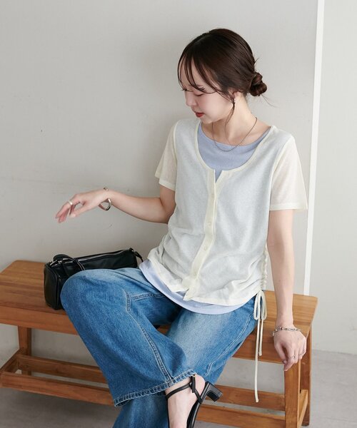 DISCOAT（ディスコート）の「【WEB限定】レイヤード風半袖プルオーバー（Tシャツ/カットソー・レディース・イエロー/ミント/オフホワイト/ブラック/アイボリー・FREE）」の19枚目の写真