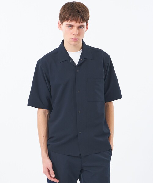 MACKINTOSH PHILOSOPHY(マッキントッシュ フィロソフィー)の「トロッター サッカーストレッチ 半袖オープンカラースナップボタンシャツ(シャツ/ブラウス・メンズ・ブルー系その他7/グレー系その他2/ネイビー・38/40)」の1枚目の写真