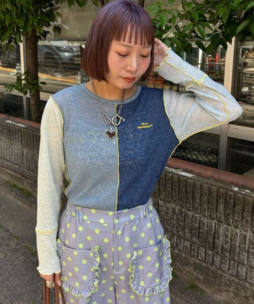 HELLO.SANFRANCISCO(ハローサンフランシスコ)の「【HELLO.SANFRANCISCO/ハローサンフランシスコ】配色切替ポコポコメロウTEE(Tシャツ/カットソー・レディース・イエロー/オレンジ・ONE SIZE)」の21枚目の写真