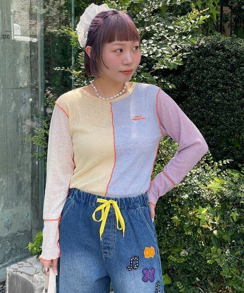HELLO.SANFRANCISCO(ハローサンフランシスコ)の「【HELLO.SANFRANCISCO/ハローサンフランシスコ】配色切替ポコポコメロウTEE(Tシャツ/カットソー・レディース・イエロー/オレンジ・ONE SIZE)」の16枚目の写真