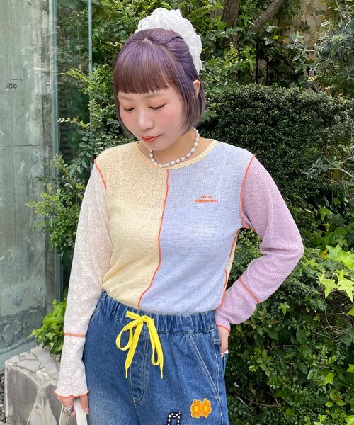 HELLO.SANFRANCISCO(ハローサンフランシスコ)の「【HELLO.SANFRANCISCO/ハローサンフランシスコ】配色切替ポコポコメロウTEE(Tシャツ/カットソー・レディース・イエロー/オレンジ・ONE SIZE)」の17枚目の写真