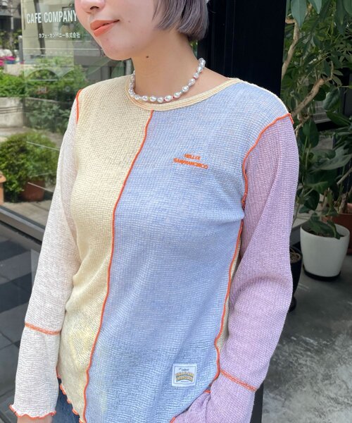 HELLO.SANFRANCISCO(ハローサンフランシスコ)の「【HELLO.SANFRANCISCO/ハローサンフランシスコ】配色切替ポコポコメロウTEE(Tシャツ/カットソー・レディース・イエロー/オレンジ・ONE SIZE)」の18枚目の写真