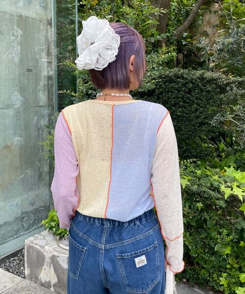 HELLO.SANFRANCISCO(ハローサンフランシスコ)の「【HELLO.SANFRANCISCO/ハローサンフランシスコ】配色切替ポコポコメロウTEE(Tシャツ/カットソー・レディース・イエロー/オレンジ・ONE SIZE)」の8枚目の写真