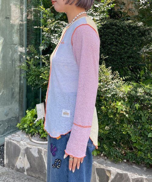 HELLO.SANFRANCISCO(ハローサンフランシスコ)の「【HELLO.SANFRANCISCO/ハローサンフランシスコ】配色切替ポコポコメロウTEE(Tシャツ/カットソー・レディース・イエロー/オレンジ・ONE SIZE)」の13枚目の写真