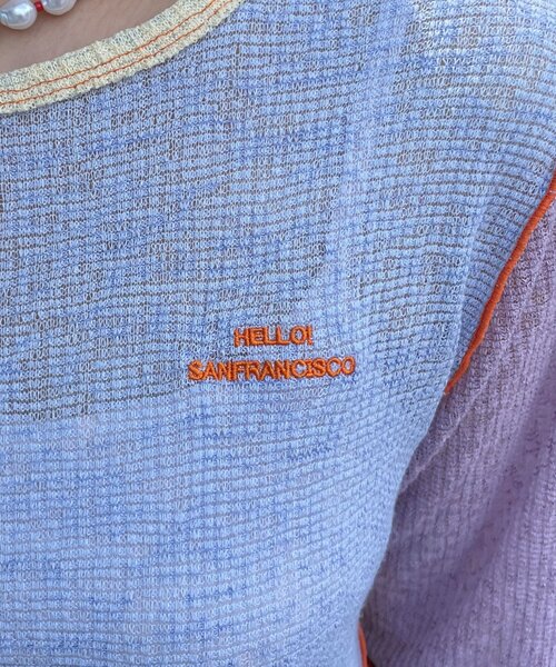 HELLO.SANFRANCISCO(ハローサンフランシスコ)の「【HELLO.SANFRANCISCO/ハローサンフランシスコ】配色切替ポコポコメロウTEE(Tシャツ/カットソー・レディース・イエロー/オレンジ・ONE SIZE)」の4枚目の写真