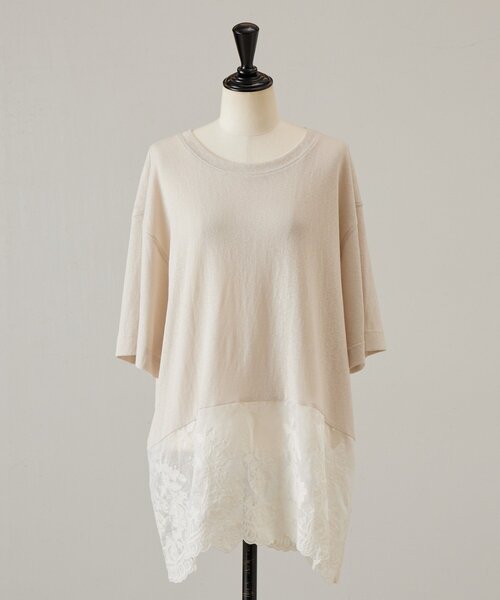 BEARDSLEY(ビアズリー)の「裾シアー刺繍Tee(Tシャツ/カットソー・レディース・ブラック/ベージュ・FREE)」の3枚目の写真
