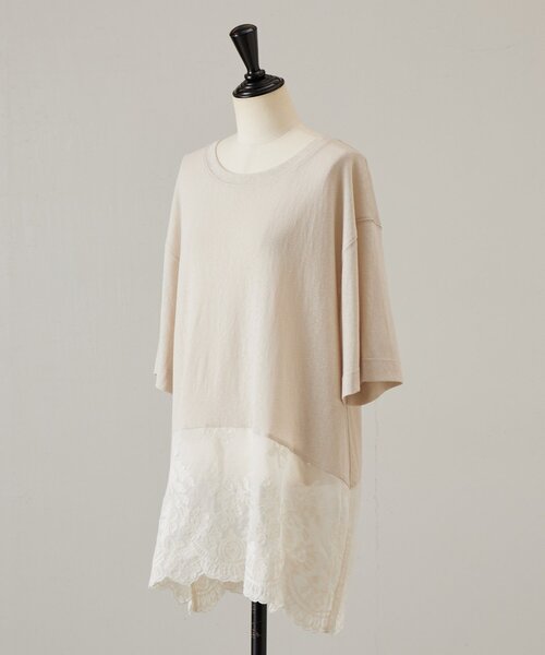 BEARDSLEY(ビアズリー)の「裾シアー刺繍Tee(Tシャツ/カットソー・レディース・ブラック/ベージュ・FREE)」の4枚目の写真
