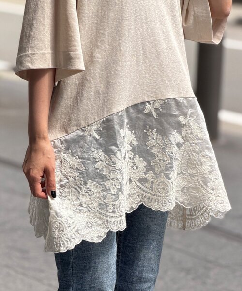 BEARDSLEY(ビアズリー)の「裾シアー刺繍Tee(Tシャツ/カットソー・レディース・ブラック/ベージュ・FREE)」の18枚目の写真