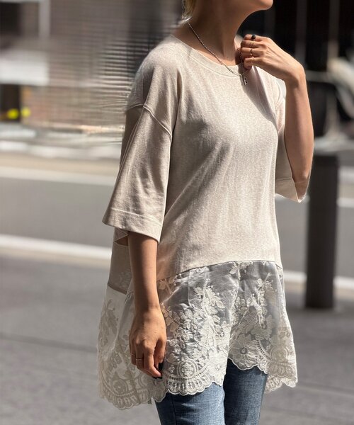 BEARDSLEY(ビアズリー)の「裾シアー刺繍Tee(Tシャツ/カットソー・レディース・ブラック/ベージュ・FREE)」の19枚目の写真