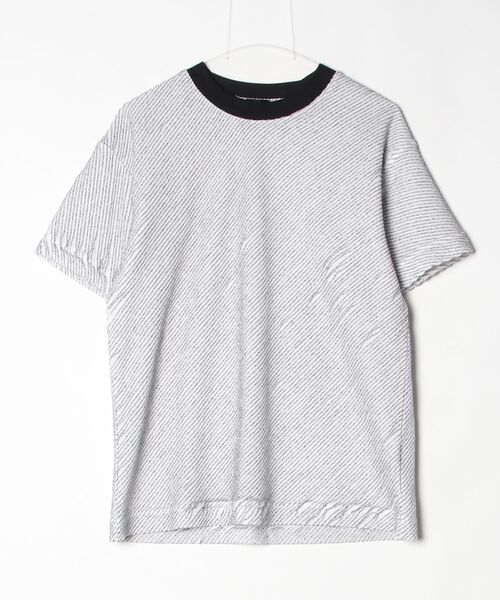 BENUSTA（ベヌスタ）の「A'GEM/9 × .kom 『BENUSTA /ベヌスタ』バイアスジャガード サマーニットTシャツ（Tシャツ/カットソー・メンズ・ブラック/ホワイト・M）」の5枚目の写真