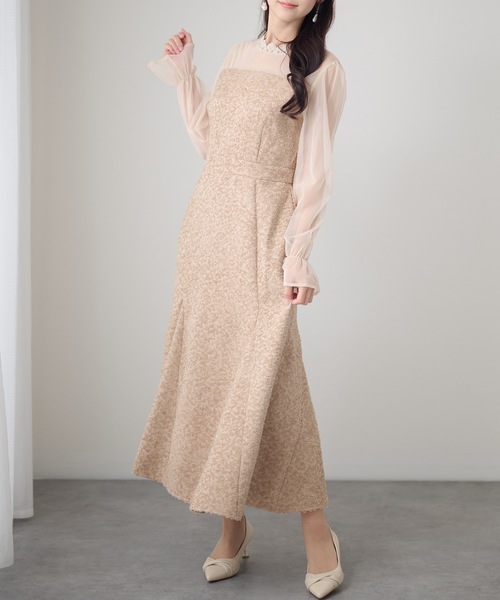Lace Ladies(レースレディース)の「レースカラー キャンディスリーブ 切替 シアー ロング ワンピース(ドレス・レディース・ブラック/ベージュ/ピンク・FREE/S)」の22枚目の写真