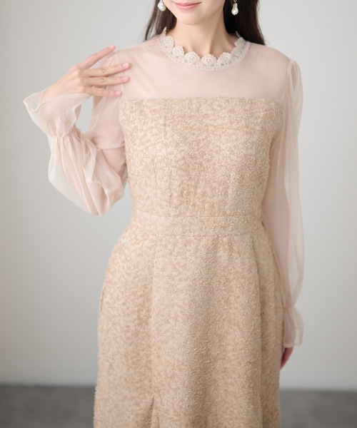 Lace Ladies(レースレディース)の「レースカラー キャンディスリーブ 切替 シアー ロング ワンピース(ドレス・レディース・ブラック/ベージュ/ピンク・FREE/S)」の21枚目の写真