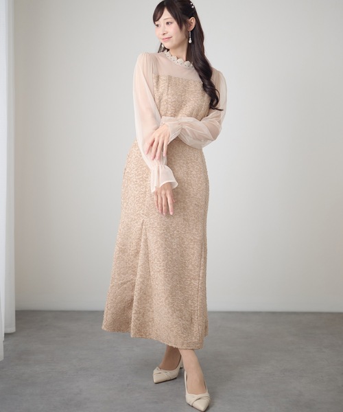Lace Ladies(レースレディース)の「レースカラー キャンディスリーブ 切替 シアー ロング ワンピース(ドレス・レディース・ブラック/ベージュ/ピンク・FREE/S)」の20枚目の写真