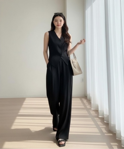 center i(センターアイ)の「【セットアップ】ノーカラーベストワイドパンツ(セットアップ・レディース・ブラック/オフホワイト・FREE)」の7枚目の写真