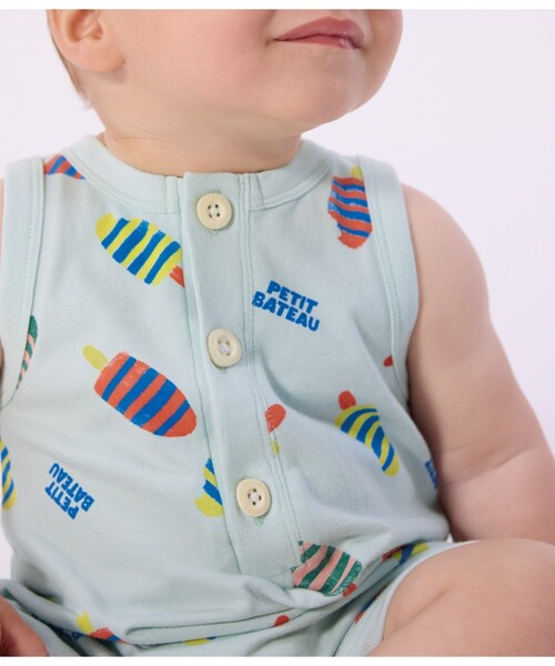 PETIT BATEAU（プチバトー）の「プリントショートロンパース（ロンパース・キッズ・ライトブルー・12MONTH/18MONTH/24MONTH）」の3枚目の写真