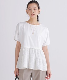 パフジャカードコンビジャージー ペプラムカットソー