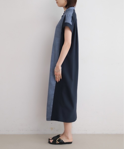 NOMBRE IMPAIR（ノンブルアンペール）の「メランジクロスコンビ　ポケットシャツワンピース（ワンピース・レディース・ネイビー/ブラック・FREE）」の8枚目の写真