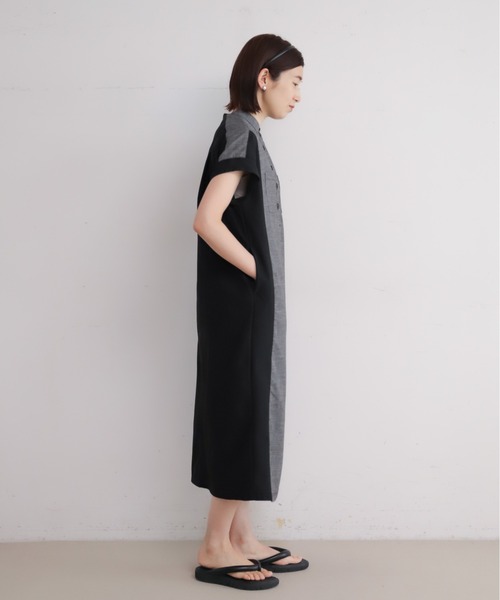 NOMBRE IMPAIR（ノンブルアンペール）の「メランジクロスコンビ　ポケットシャツワンピース（ワンピース・レディース・ネイビー/ブラック・FREE）」の6枚目の写真